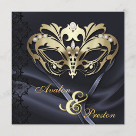 Convites Casamento Jeweled do mascarada preto Dourado