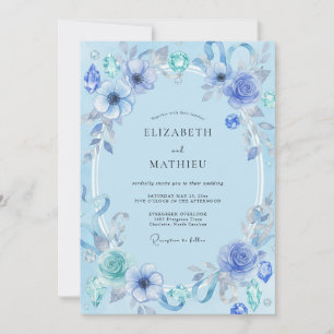 Convites Casamento Joia Aquarela Azul