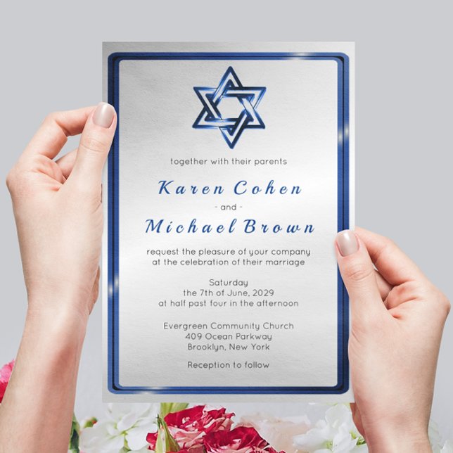 Convites Casamento judaico da estrela de David azul (Criador carregado)