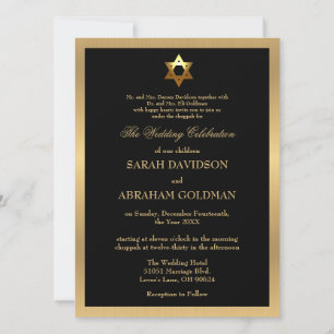 Convites Casamento Judaico Tradicional Dourado Negro