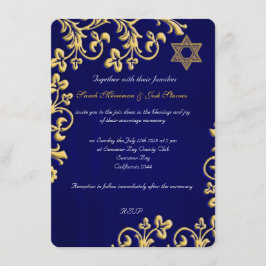 Convites Casamento judeu com brocas de ouro e azul