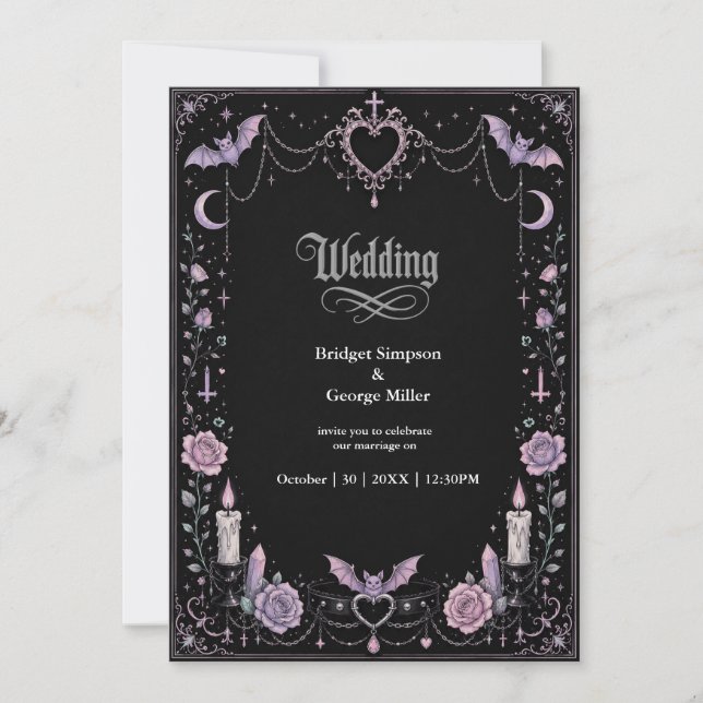 Convites Casamento Kawaii Gótico Pastel Caprichoso (Frente)
