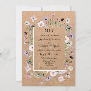 Convites casamento kraft com flores silvestres elegantes