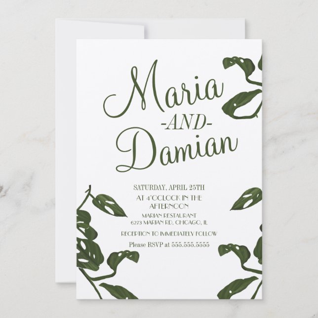 Convites Casamento Kraft de Vinha de Queijo Monstera Tropic (Frente)
