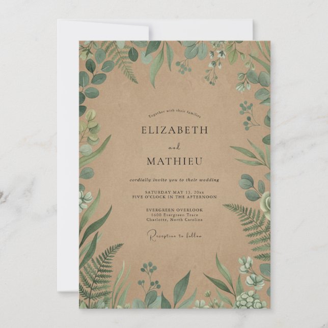 Convites Casamento Kraft Eucalipto Samambaia (Frente)