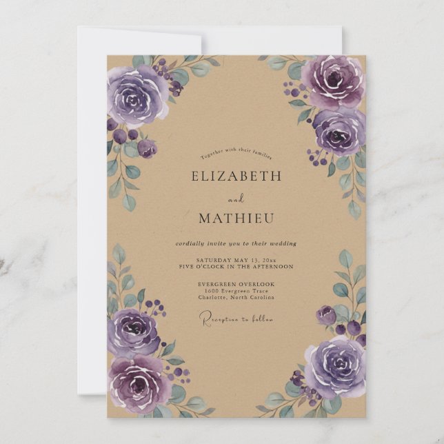 Convites Casamento Kraft Peônia Âmbar (Frente)