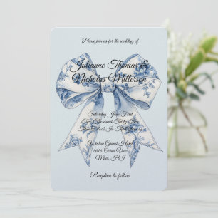 Convites Casamento Laço Branco Azul Chic Luz