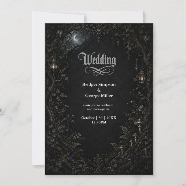Convites Casamento Lanterna Lua Floresta Gótica (Frente)