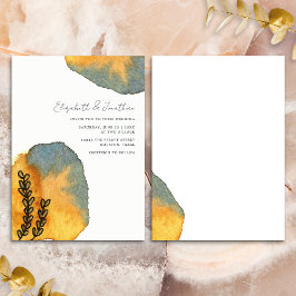 Convites Casamento Laranja Azul Única Artística Aquarela