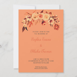 Convites Casamento Laranja bonito Boêmiano Floral Laranja L