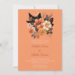 Convites Casamento Laranja bonito de Buquê Floral Queda
