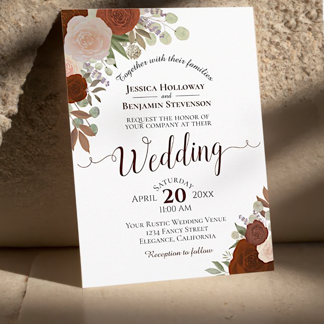 Convites Casamento Laranja De Ferrugem Floral De Cobra Rust (Criador carregado)