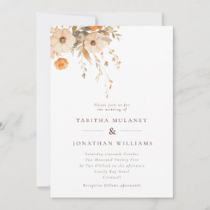 Convites Casamento Laranja de Flores Selvagens Simples