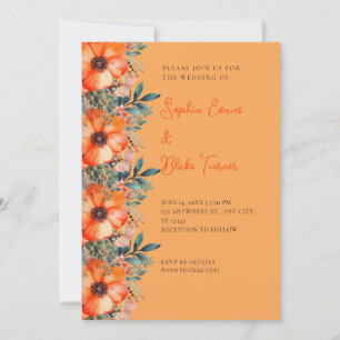 Convites Casamento Laranja Elegante Floral e Verde Laranja