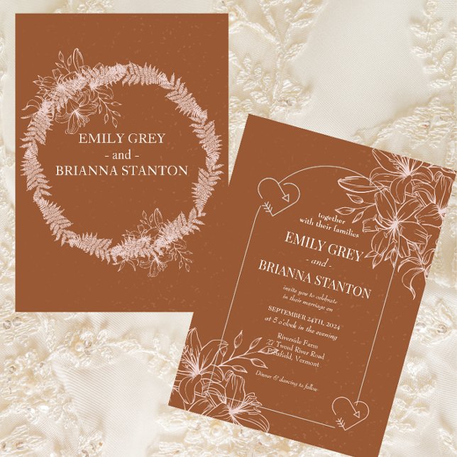 Convites Casamento Laranja Minimalista de terracotta boho B (Criador carregado)