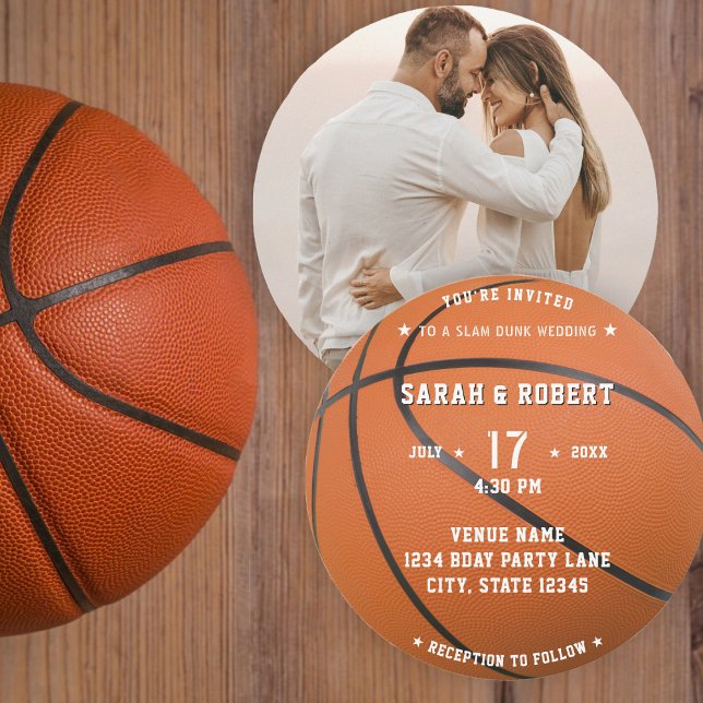 Convites Casamento Laranja no Esporte de Basquete (Basketball Sport Photo Orange Wedding Invitation)