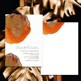 Convites Casamento Laranja Queimado Aquarela Abstrata Única