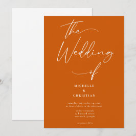 Convites Casamento Laranja Queimado com Script de Caligrafi