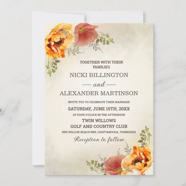 Convites Casamento Laranja Queimado de outono (Frente)