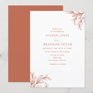 Convites Casamento Laranja Queimado de Outono Moderno