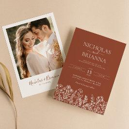Convites Casamento Laranja Queimado de Terracotta de Flor S