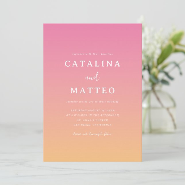 Convites Casamento Laranja Rosa de Verão Tropical (Em pé/Frente)