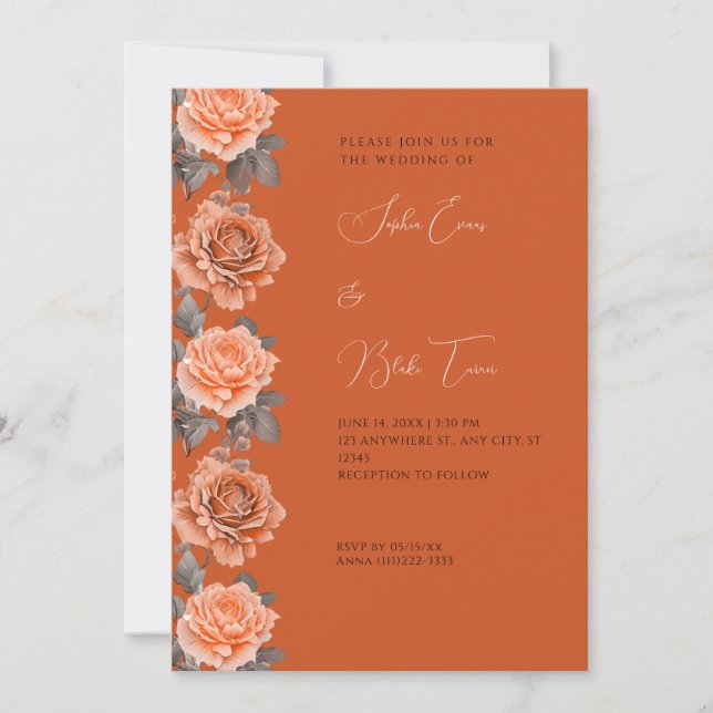 Convites Casamento Laranja Rosa Moderno Queda (Frente)