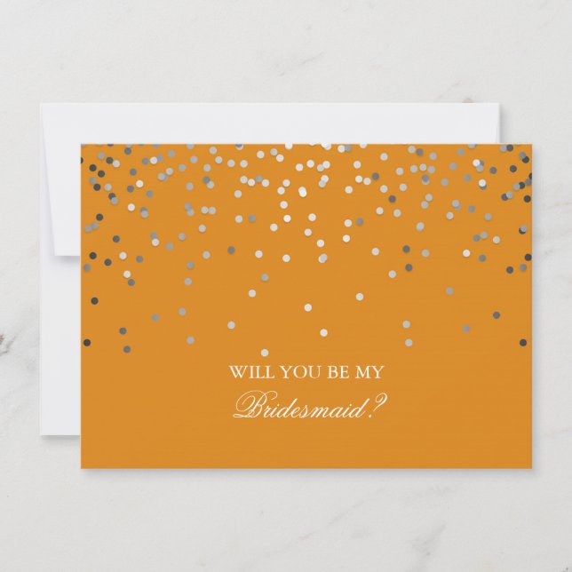 Convites Casamento Laranja Silver Confetti Bridesmaid (Frente)