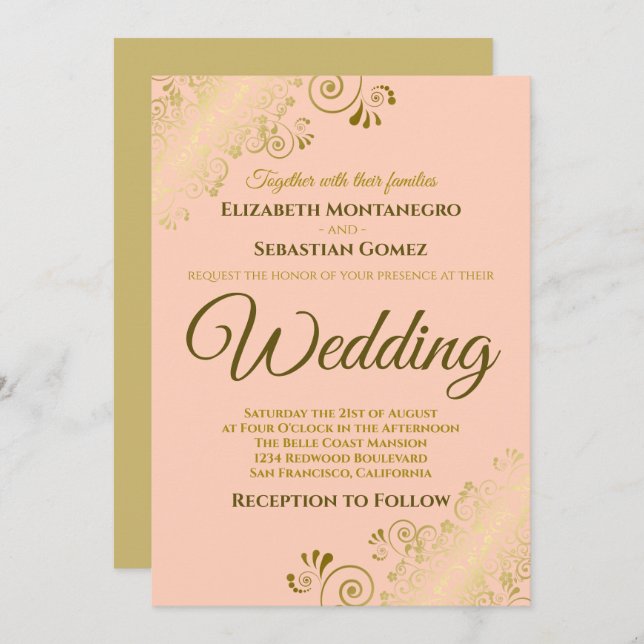 Convites Casamento Laranja Simples De Pêssego De Coral Chic (Frente/Verso)