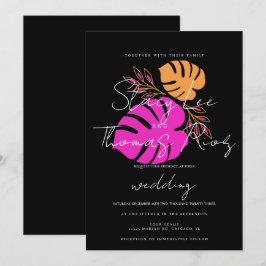 Convites Casamento Laranja Tropical Cor-de-Rosa Brilhante M