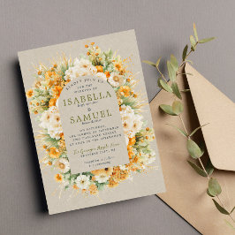 Convites Casamento Laranja Verde Floral de Autumn Blooms