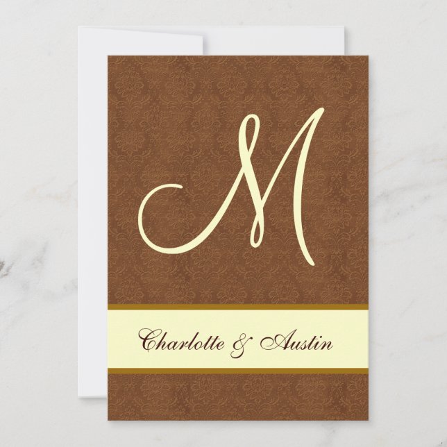 Convites Casamento Latido Brown e Cream Damask A454 (Frente)