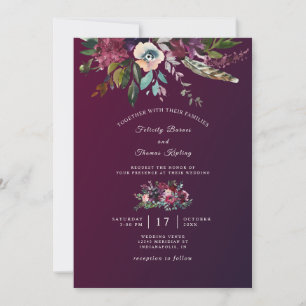 Convites Casamento Lavado de Borgonha Floral Moderna Elegan