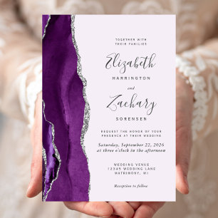 Convites Casamento Lavanda Ágata Prata Roxo Moderno