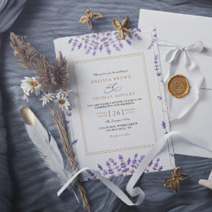 Convites Casamento Lavanda Aquarela Clássica Roxa Elegante