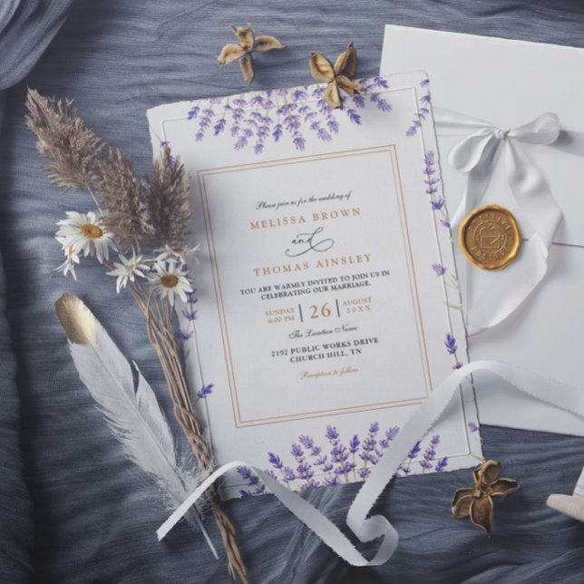Convites Casamento Lavanda Aquarela Clássica Roxa Elegante (Criador carregado)