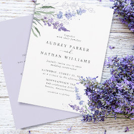Convites Casamento Lavanda Aquarela Romântica c/Detalhes
