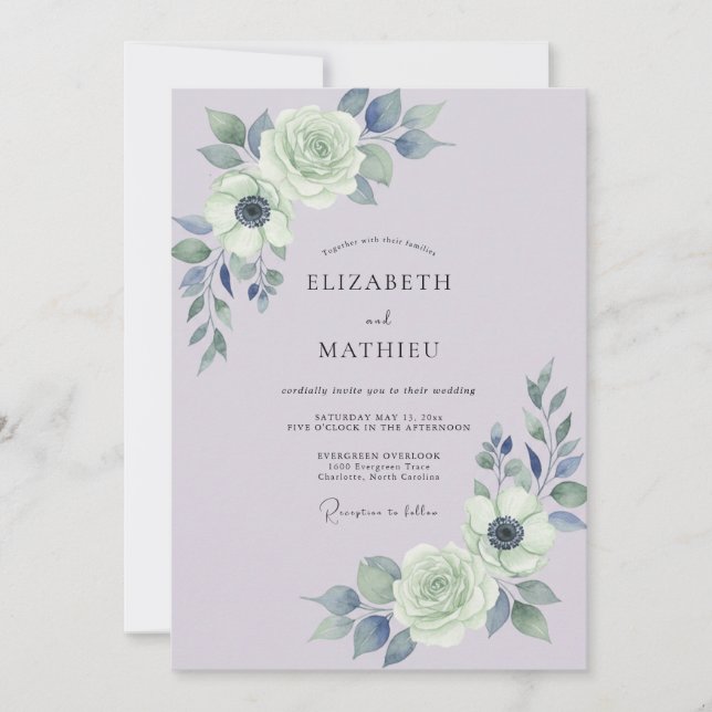 Convites Casamento Lavanda Ardósia Ranunculus Salvia (Frente)