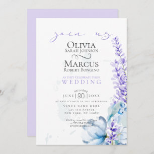 Convites Casamento   Lavanda de aquarelas - Florestas azuis
