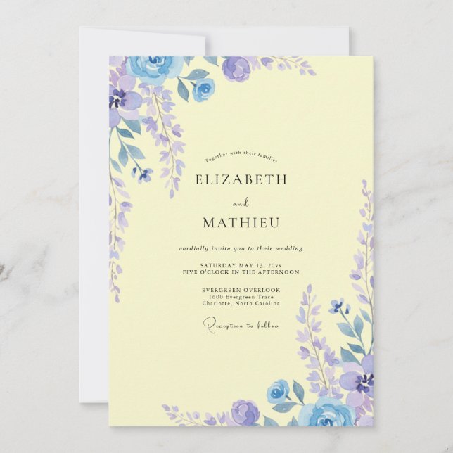 Convites Casamento Lavanda e Periwinkle Wisteria (Frente)
