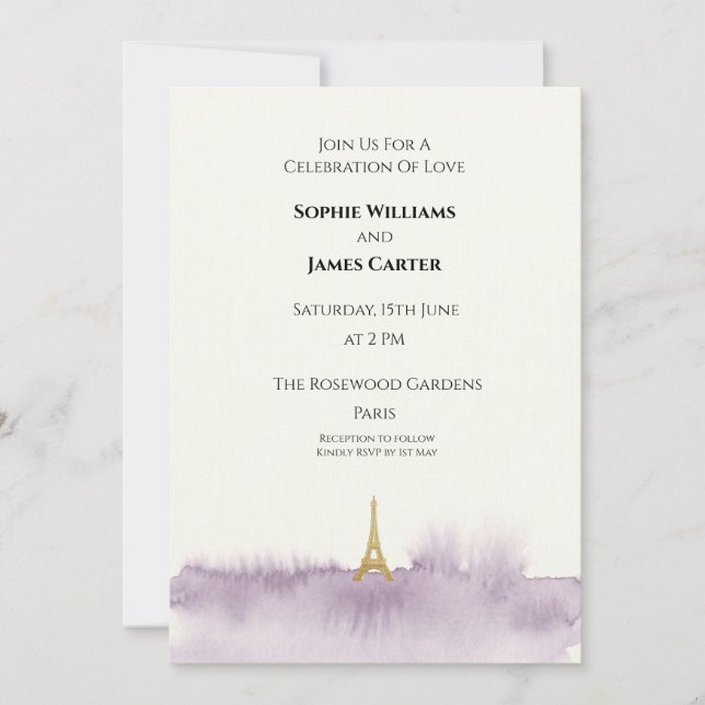 Convites Casamento Lavanda Eiffel (Frente)