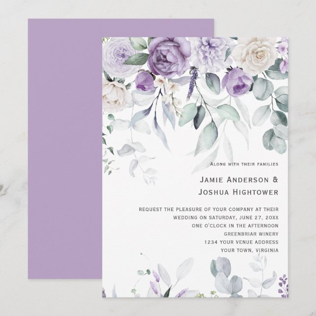 Convites Casamento Lavanda em Flor (Frente/Verso)