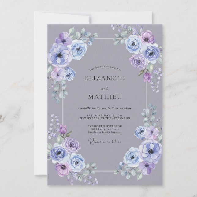 Convites Casamento Lavanda Lilás Peônia (Frente)