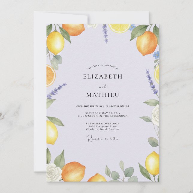 Convites Casamento Lavanda Limão Cítrico Eucalipto (Frente)