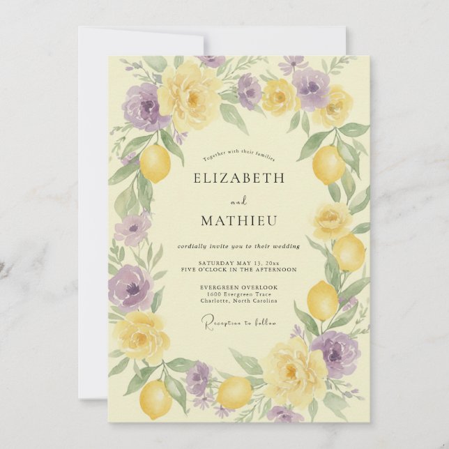 Convites Casamento Lavanda Limão Cítrico Eucalipto Suave (Frente)