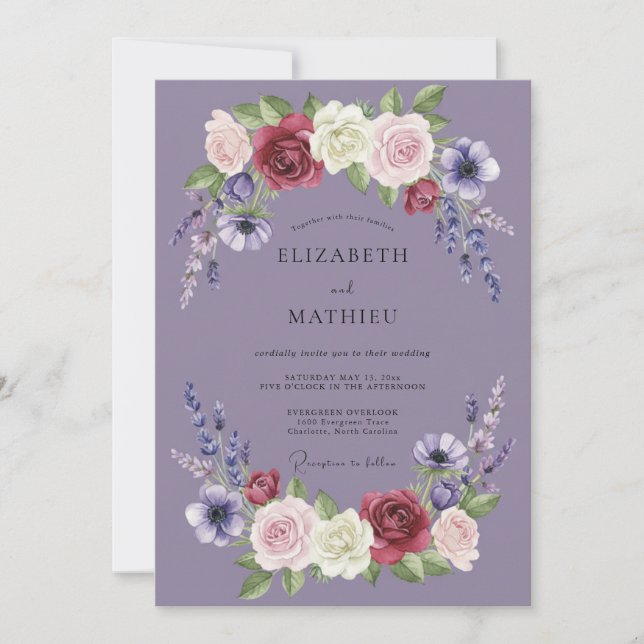Convites Casamento Lavanda Marrom Flor (Frente)