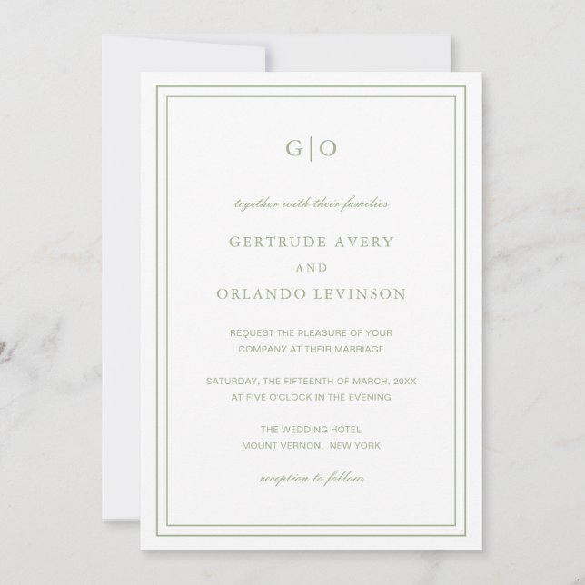 Convites Casamento Legante do Código QR Verde do Sage Cláss (Frente)
