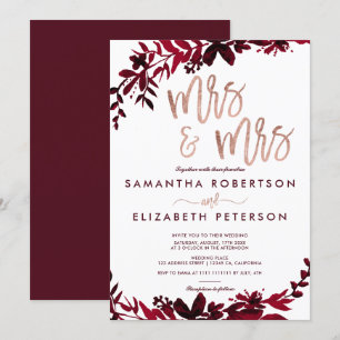 Convites Casamento lésbica vermelho floral da tipografia