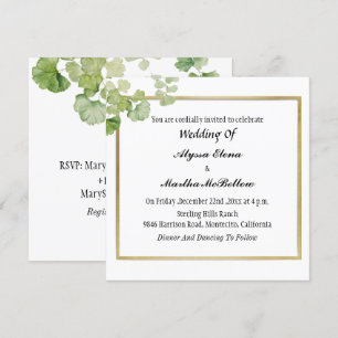 Convites Casamento Lésbico Aquarela de Folhagem Vintage