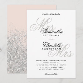 Convites Casamento lésbico clássico de prata elegante